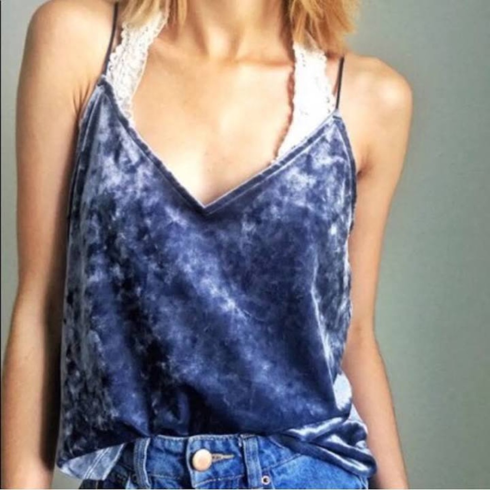 Blue crushed velvet tank